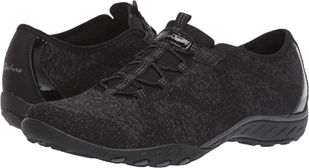 Skechers Ladies Black Wide Fit Bungee Slip On Trainers Breathe Easy Opportuknity