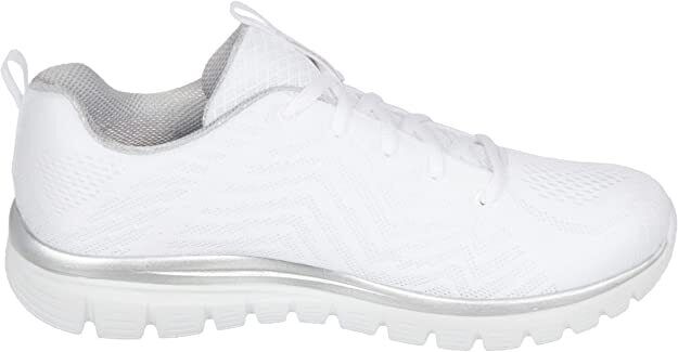 Skechers Ladies White/Silver Memory Foam Lace Up Trainers Graceful Get Connected