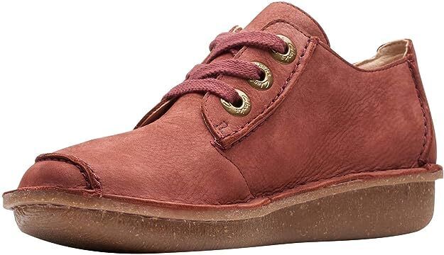 Clarks Funny Dream Womens Leather Lace Up Curved Wedge Shoes Chestnut Nubuck