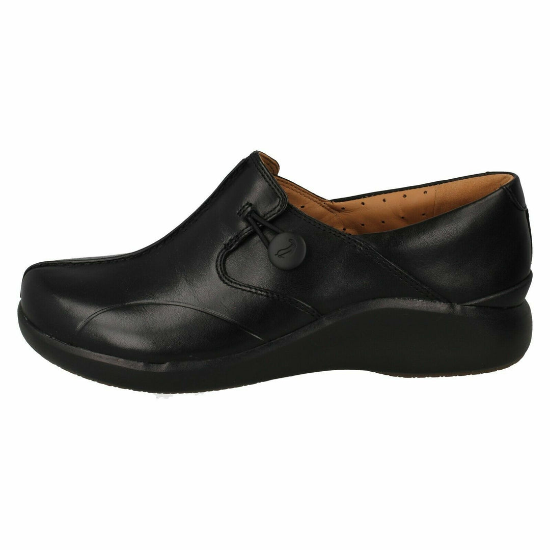 Clarks Un Loop 2 WIDE E FIT Black Leather Comfort  Nurses Care Worker Slip On Shoes