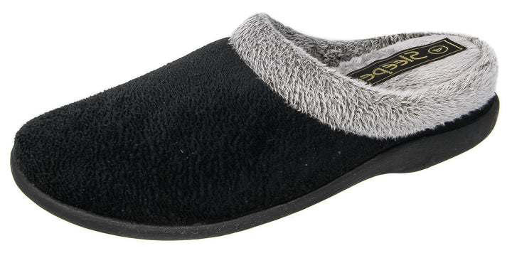 Sleepers Glenys Ladies Black Soft Velour Memory Foam Comfort Slip On Slippers