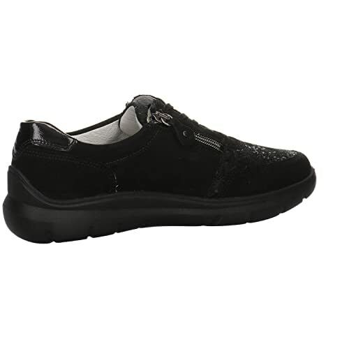 Waldlaufer H-Leonie WIDE FIT Black Nubuck Leather Flat Double Zip Lace Up Shoes 796002