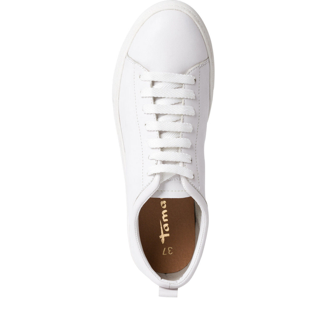 Tamaris 23611 White Leather Lace Up Light Weight Cushioned Athleisure Trainers