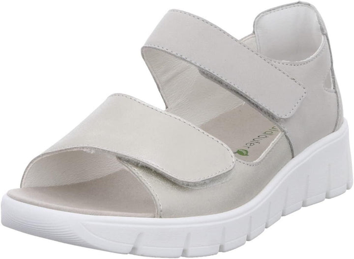 Waldlaufer Adea Ladies EXTRA WIDE Silver Leather Hook Loop Back In Wedge Sandal