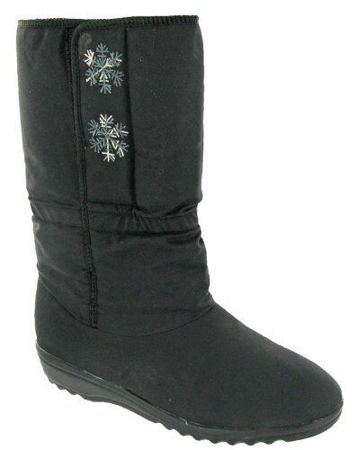 Blizzard Boot Ladies Black Fleece Lined Waterproof Snow Boots With Strap LB852