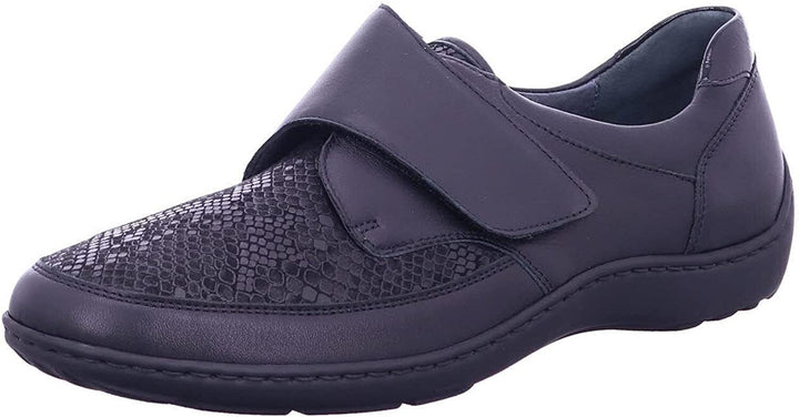 Waldlaufer Henni 496H31 Ladies Wide Dual Fit Black Leather/Textile Touch Fasten Stretch Shoe