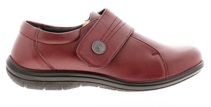 Dr Keller Rita Ladies Burgundy Leather Wide E Fit Touch Fasten Comfort Shoes