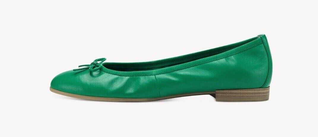 Tamaris Ladies Green Leather Slip On Lightweight Ballerina Dolly Bow Pumps 22116