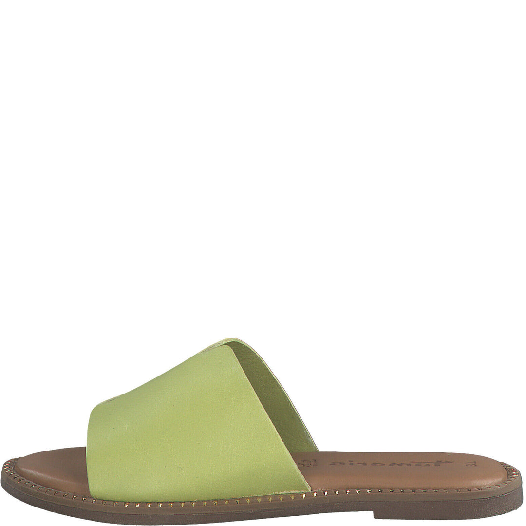 Tamaris 27135 Ladies Lime Leather Slider Mule Sandals Touch It Comfort Footbed