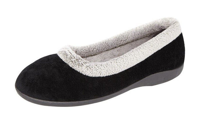 Sleepers Julia Ladies Black Warm Lined Memory Foam Faux Fur Soft Ballet Slippers