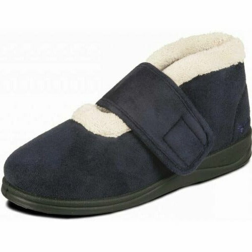 Padders Silent Womens Navy Blue Microsuede WIDE FIT (EE) Bootie Velcro Slippers Size 3