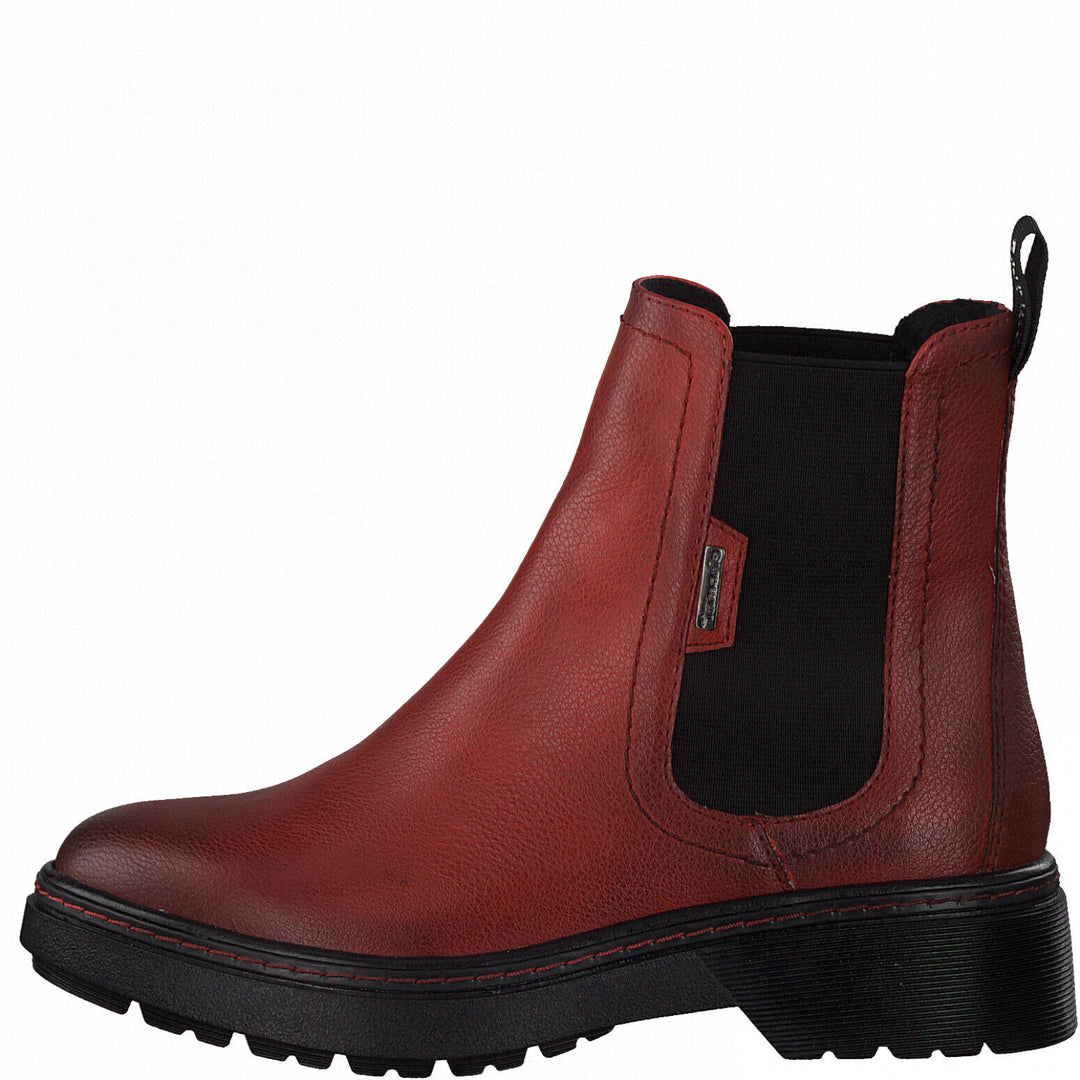 Tamaris 25463 Ladies Chilli Red Faux Leather Pull On Chunky Chelsea Boots