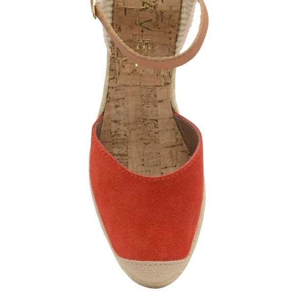 Ravel Etna Red Espadrille Suede Wedge Sandals With Cork Insoles & Buckle Fasten