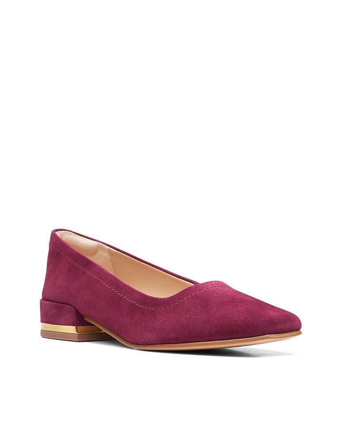 Clarks Seren30 Womens Merlot Colour Suede Court Low Block Heel D Fit Court Slip On Shoes