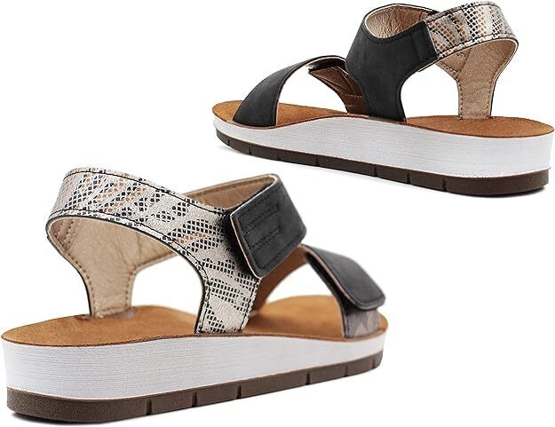 Dr Keller Sheila Womens Black Double Touch Fasten Strap Snake Print Sandals