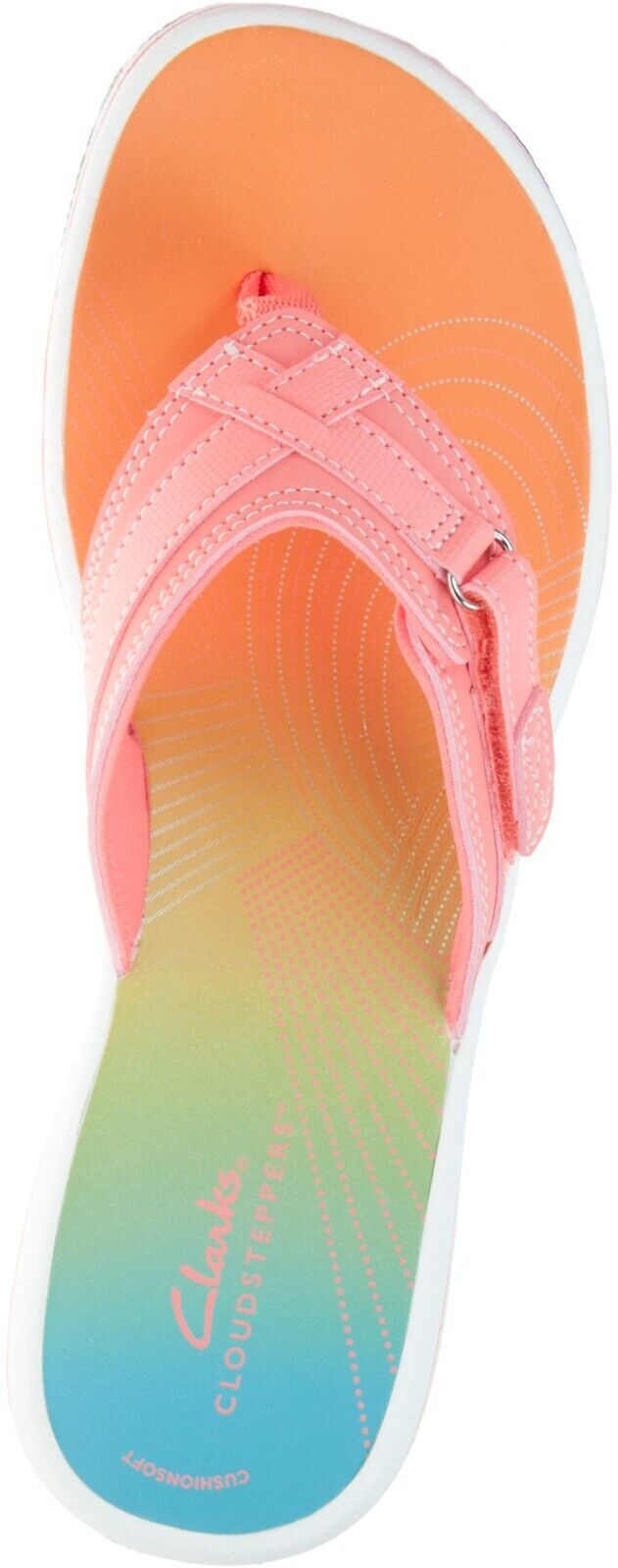 Clarks Brinkley Sea Ladies Coral Ombre Adjustable Toe Post Flip Flop Sandals