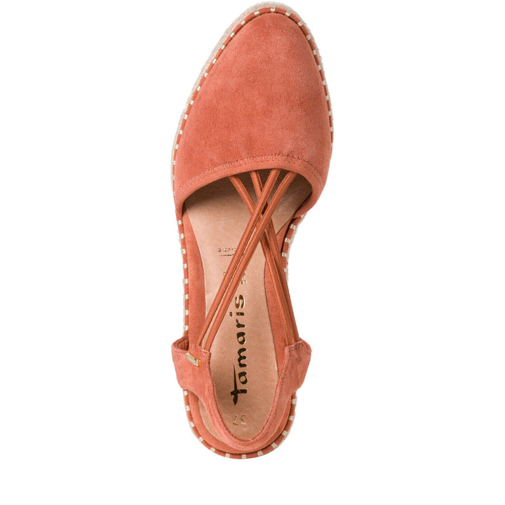 Tamaris 29606 Ladies Sunrise Orange Faux Suede Wedge Sandals Elasticated Espadrille