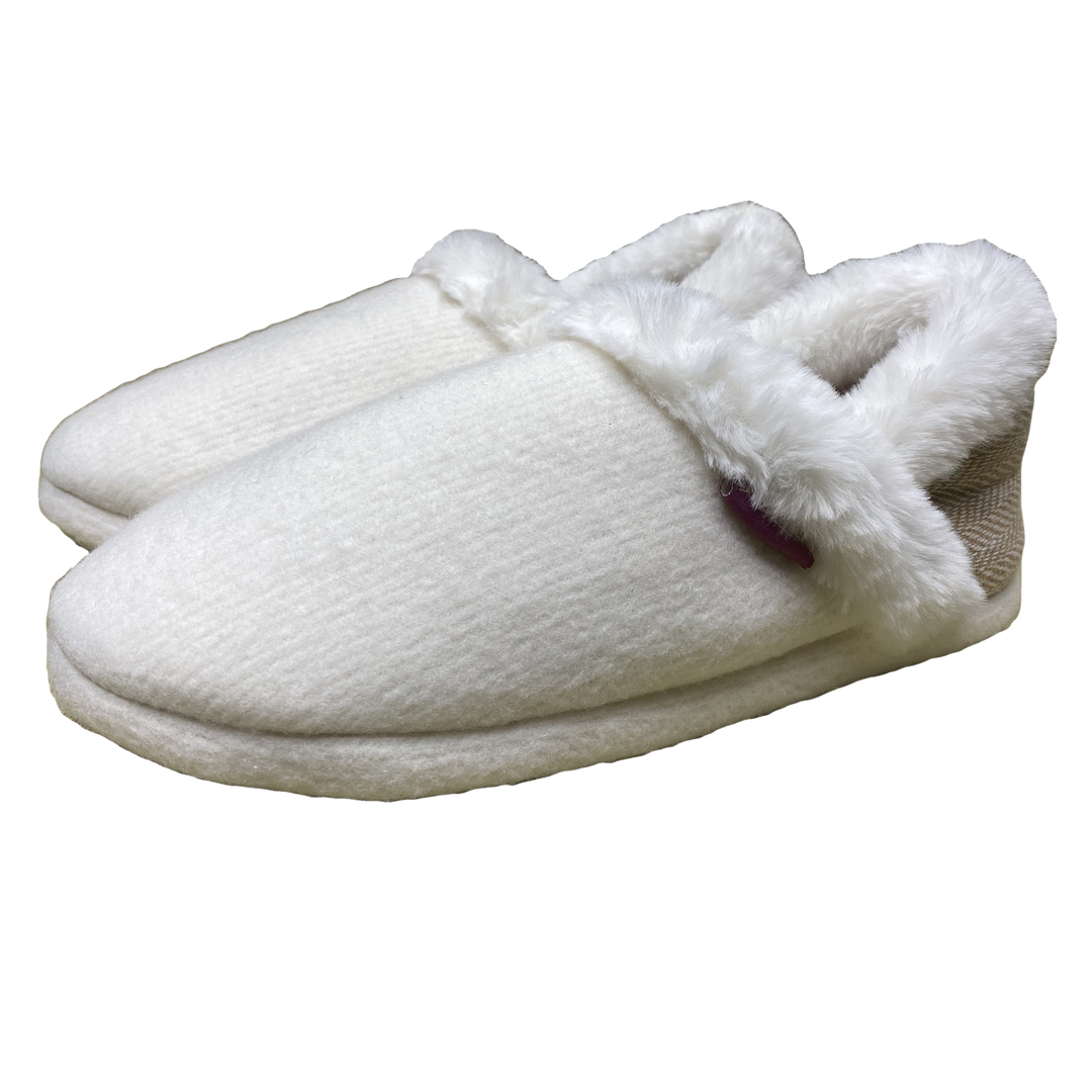 DUNLOP FLORENCE WOMENS CREAM FLUFFY FAUX FUR FLEECE LINED BOOTIE SLIPPERS