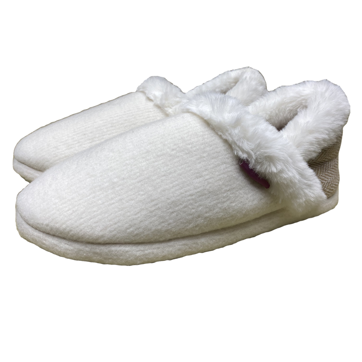 DUNLOP FLORENCE WOMENS CREAM FLUFFY FAUX FUR FLEECE LINED BOOTIE SLIPPERS