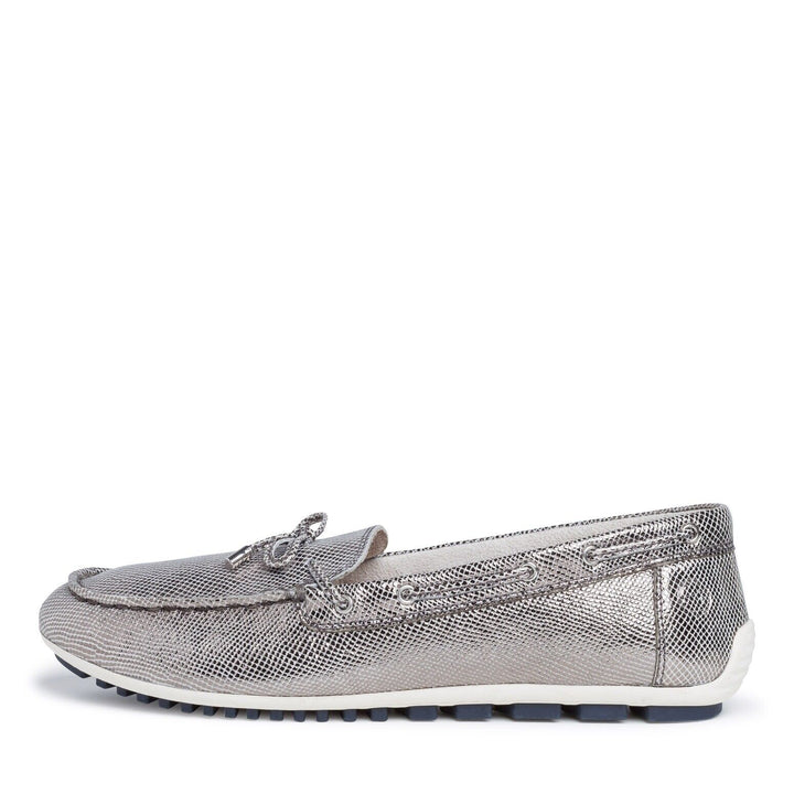 Tamaris 24603 Ladies Silver Snake Print Leather Moccasin Loafers/ Driving Shoes With Leather Cushion Insole