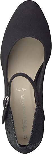 Tamaris 24409 Ladies Vegan Black Textile Comfort Lining Strap Block Heel Court Platform Shoes