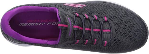 Skechers Ladies Charcoal/Purple Mesh Bungee Lace Memory Foam Trainers Summits