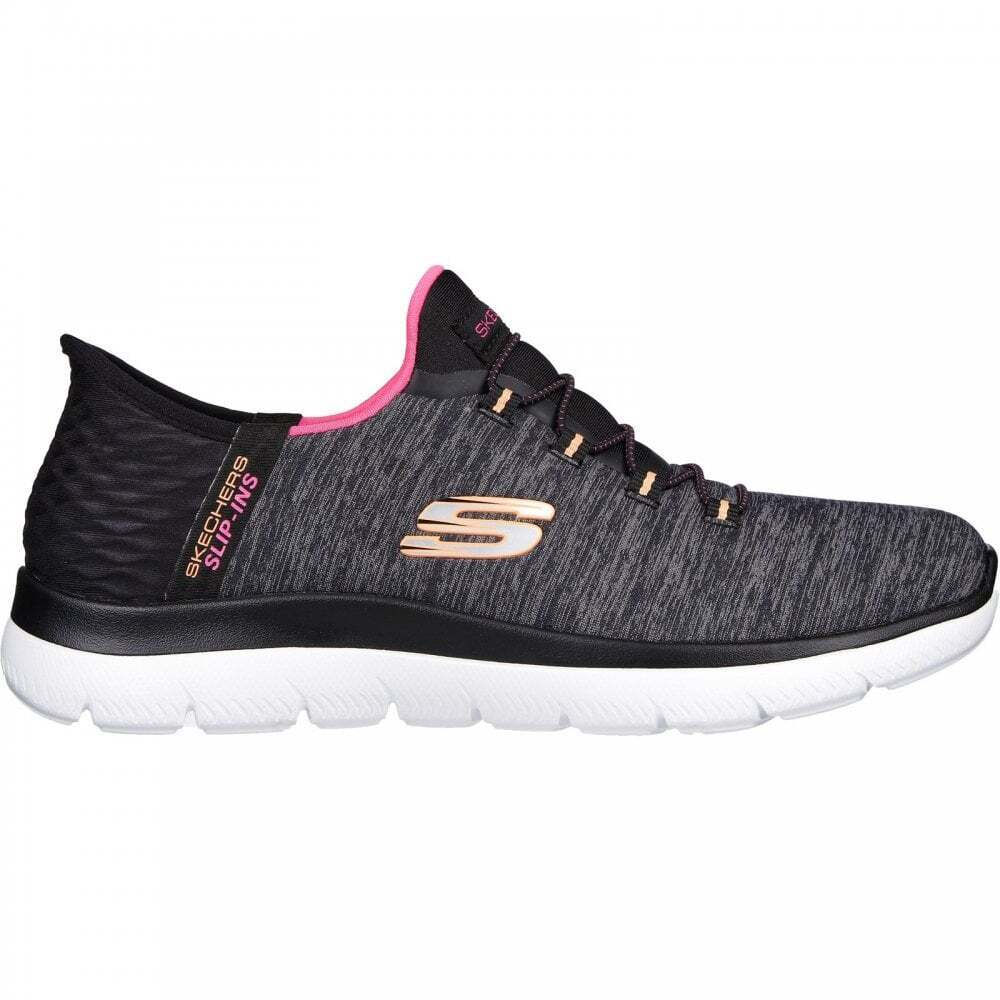 SKECHERS Slip Ins Dazzling Haze Ladies Black Wide Fit Hands Free Slip On Trainer