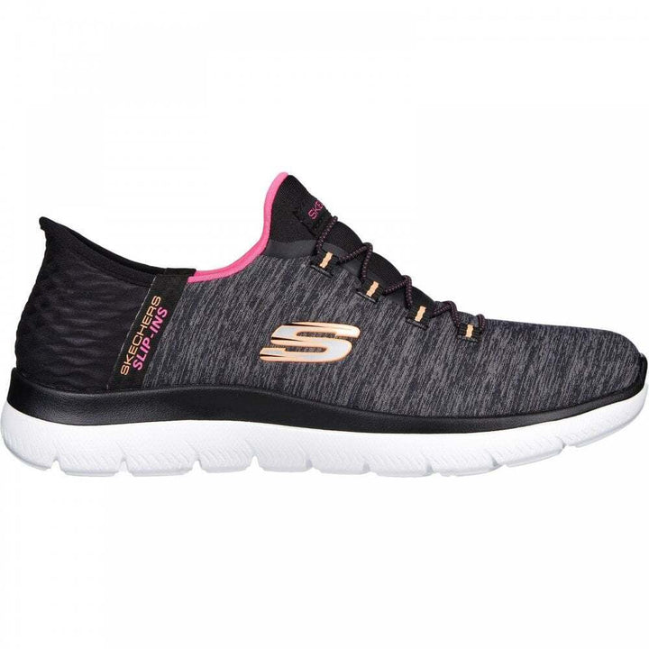 SKECHERS Slip Ins Dazzling Haze Ladies Black Wide Fit Hands Free Slip On Trainer