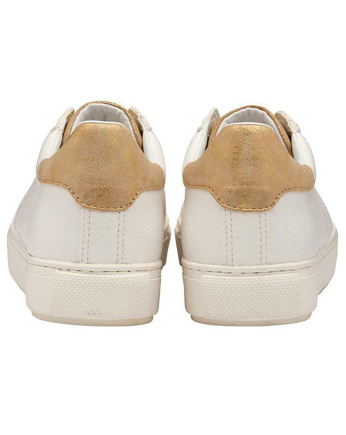 Ravel Pearl Ladies White/Gold Leather Comfort Lace Up Fashion Athleisure Trainers