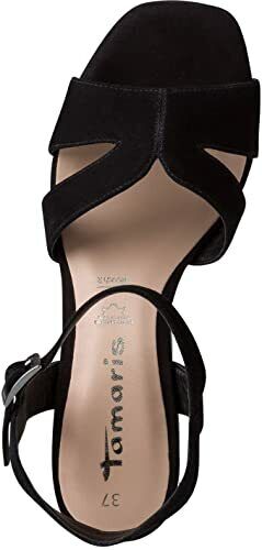 Tamaris 28309 Womens Black Leather Open Toe Block Heel Buckled Slingback Sandals