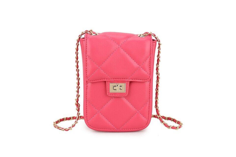 Long & Son Ladies Hot Pink Small Phone Handbag Crossbody Toggle Adjust Chain