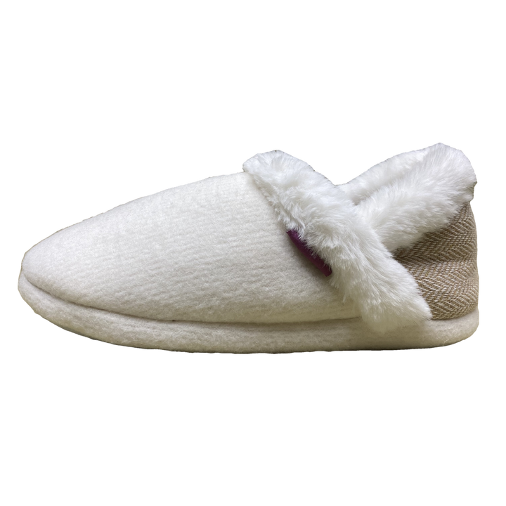 DUNLOP FLORENCE WOMENS CREAM FLUFFY FAUX FUR FLEECE LINED BOOTIE SLIPPERS