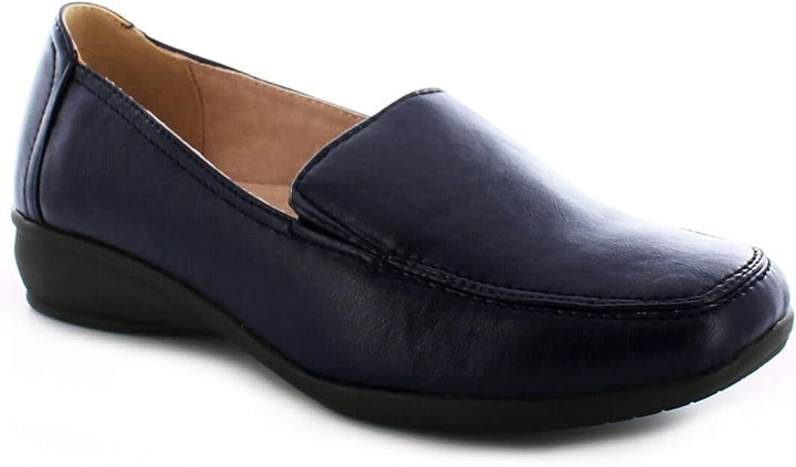 Dr Keller Sally Navy Wide Fit Loafer Leather Lined Comfort Slip On Shoes