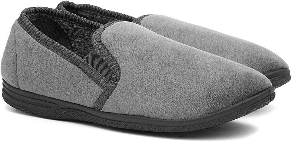 Jo & Joe Jake Mens Velour Grey Fleece Lined Slip On Elasticated Gusset Slipper