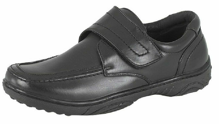 Scimitar M839 Black Faux Leather Lightweight Riptape Strap Smart School Shoes