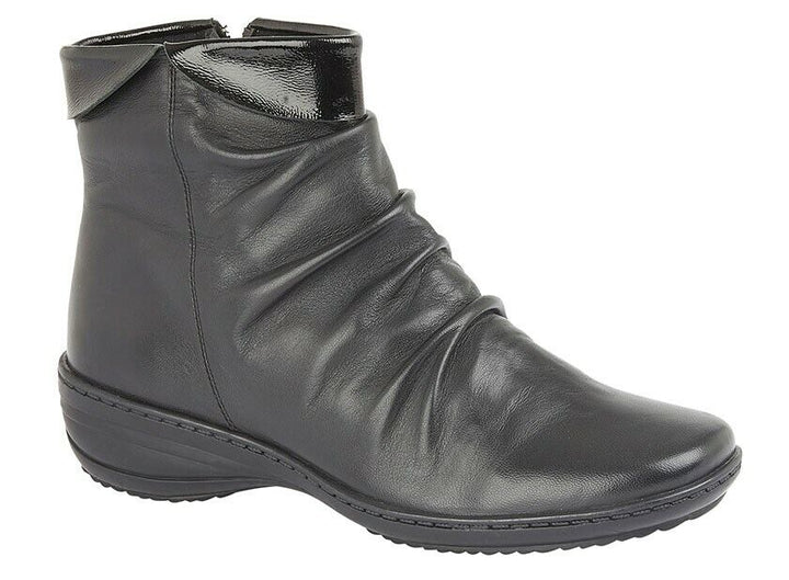 Mod Comfys L479 Black Leather EXTRA WIDE (EE) Zip Fastening Ankle Boots With Memory Foam