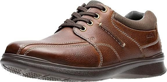 Clarks Cotrell Walk Wide H Fit Mens Tobacco Leather Lace Up Cushioned Shoes