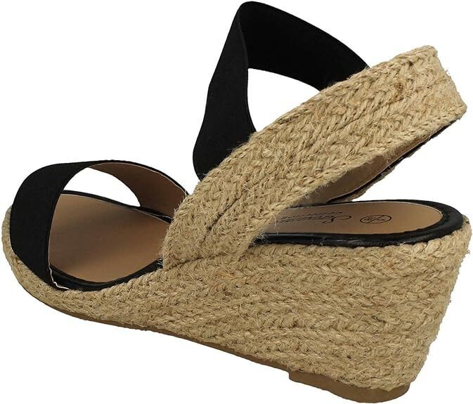 Savannah Collection F2301 Ladies Espadrille Comfort Mid Wedge Heel Elasticated Sandals