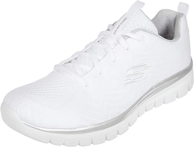 Skechers Ladies White/Silver Memory Foam Lace Up Trainers Graceful Get Connected