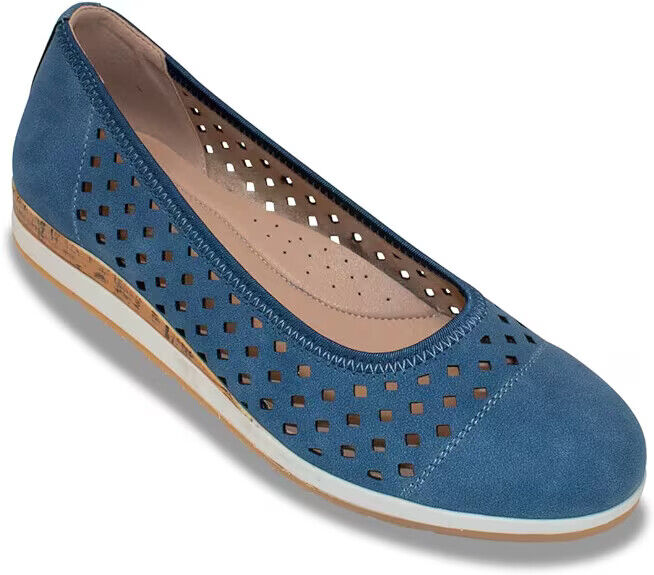 Dr Keller Jilly Ladies Blue Faux Nubuck Perforated Comfort Summer  Slip On Shoes