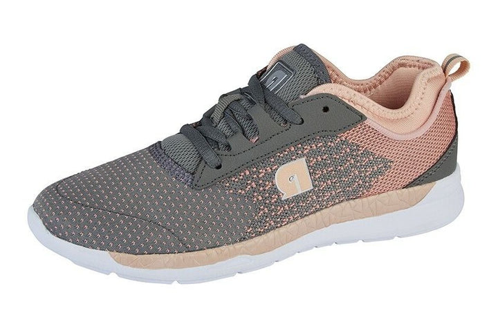 Dek T557 Ladies Grey/Pink Lightweight Mesh Lace Up Trainers With Memory Foam