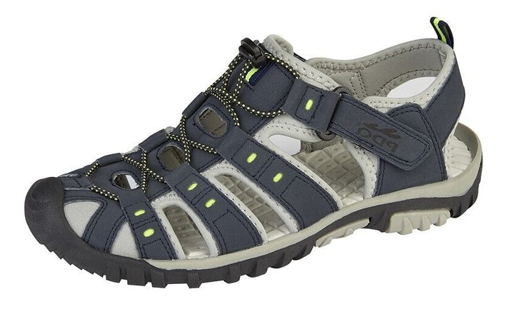 PDQ M040 Navy/Lime Waxy Triple Touch Fasten Lightweight Leather Sock  Sandals