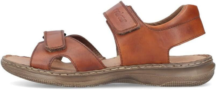 Mens Rieker Tan Leather Upper & Lined Double Touch Fasten Lightweight Sandals