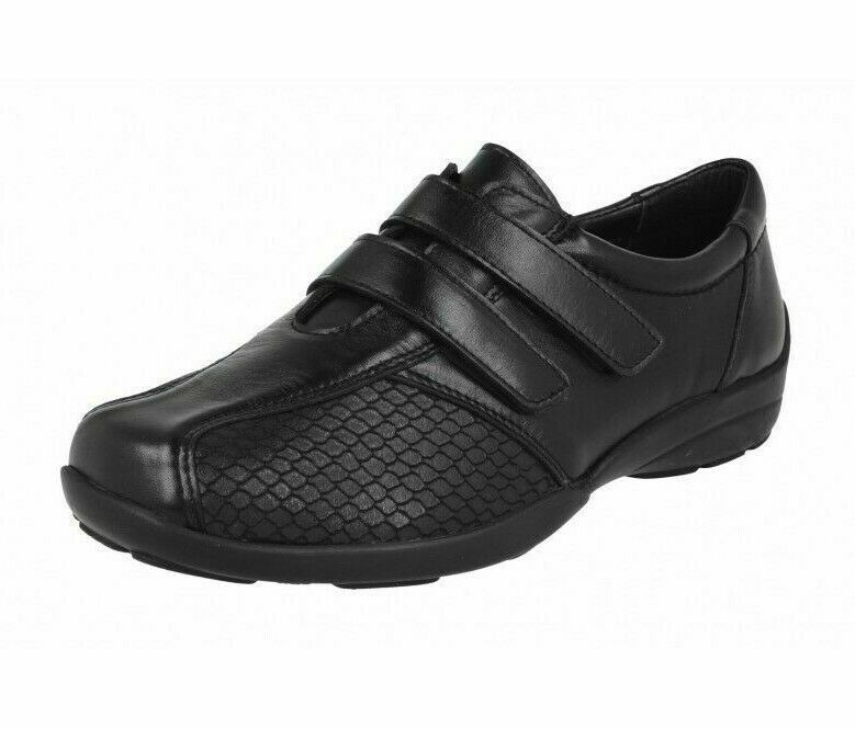 DB Easy B Vichy Womens Black Leather Stretch ULTRA WIDE Comfort Shoes Size 4