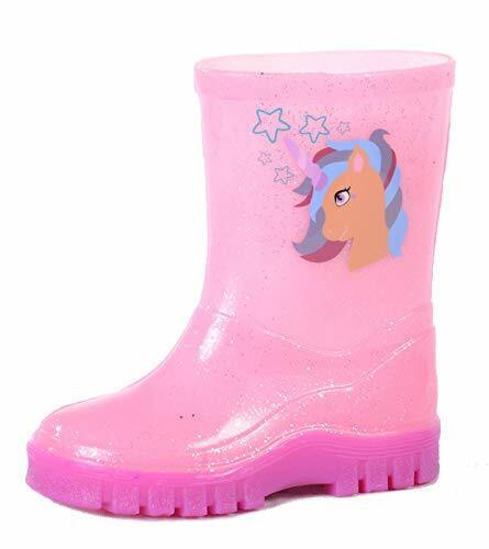 Stormwells Girls Kids Waterproof Wellies Pink Glitter Cute Unicorn Motif