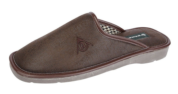 Dunlop Premier Mens Distressed Brown Faux Suede Slip On Comfort Mule Slippers