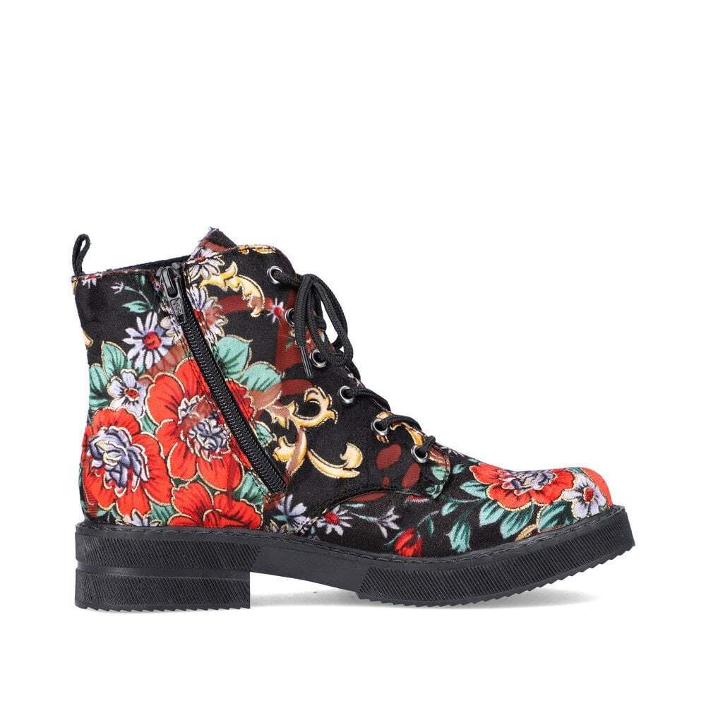 Rieker 72010 Womens Floral Design Velvet Fleece Lined Zip/Lace Up Ankle Boots