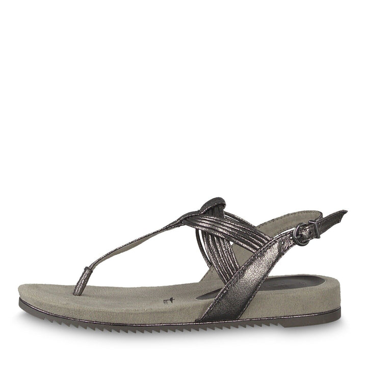 Tamaris Ladies Grey Metallic Slingback T Bar Toe Post Cushioned Sandals 28107