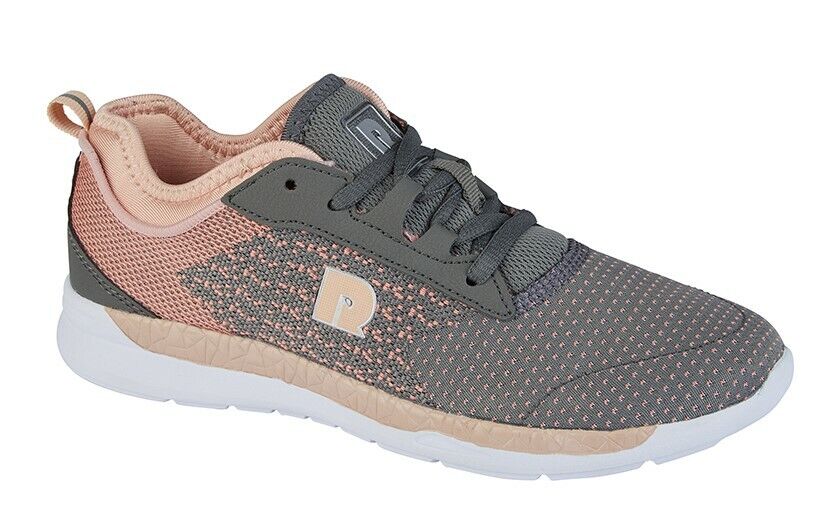 Dek T557 Ladies Grey/Pink Lightweight Mesh Lace Up Trainers With Memory Foam