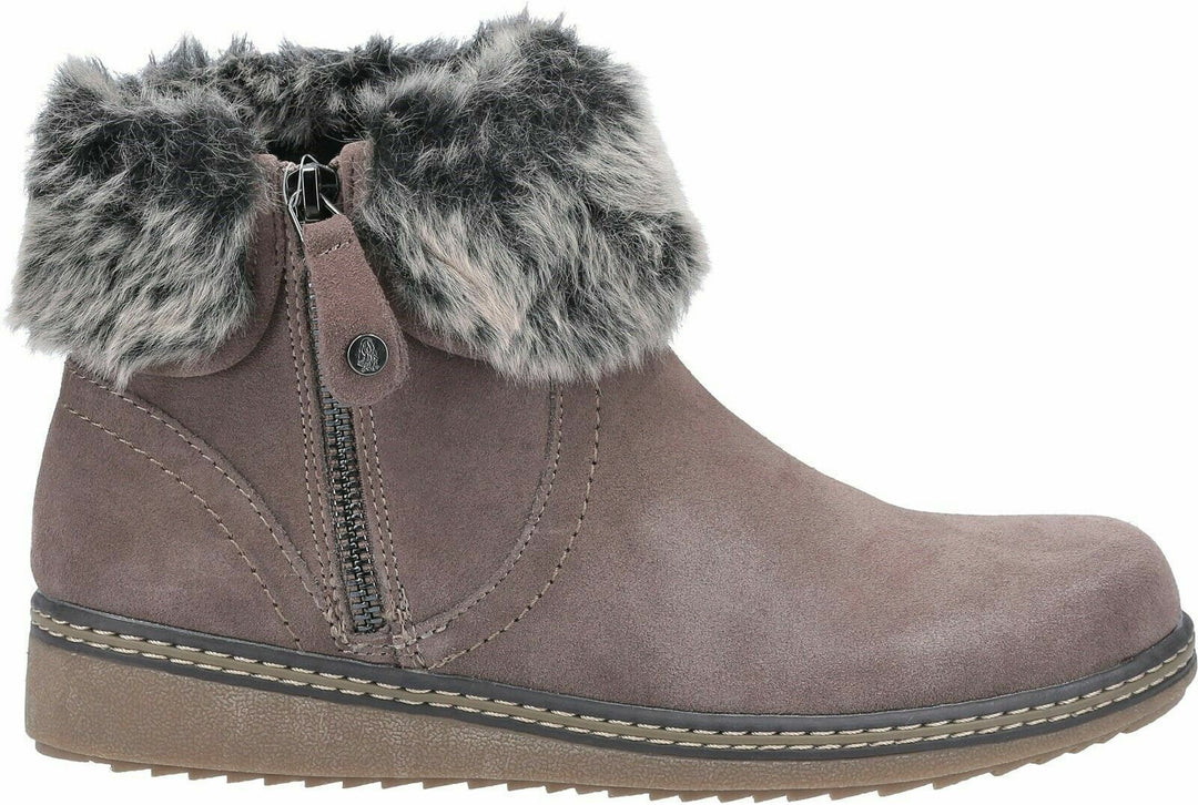 Hush Puppies Penny Ladies Grey Suede Warm Lined Faux Fur Cuff Memory Foam Boots